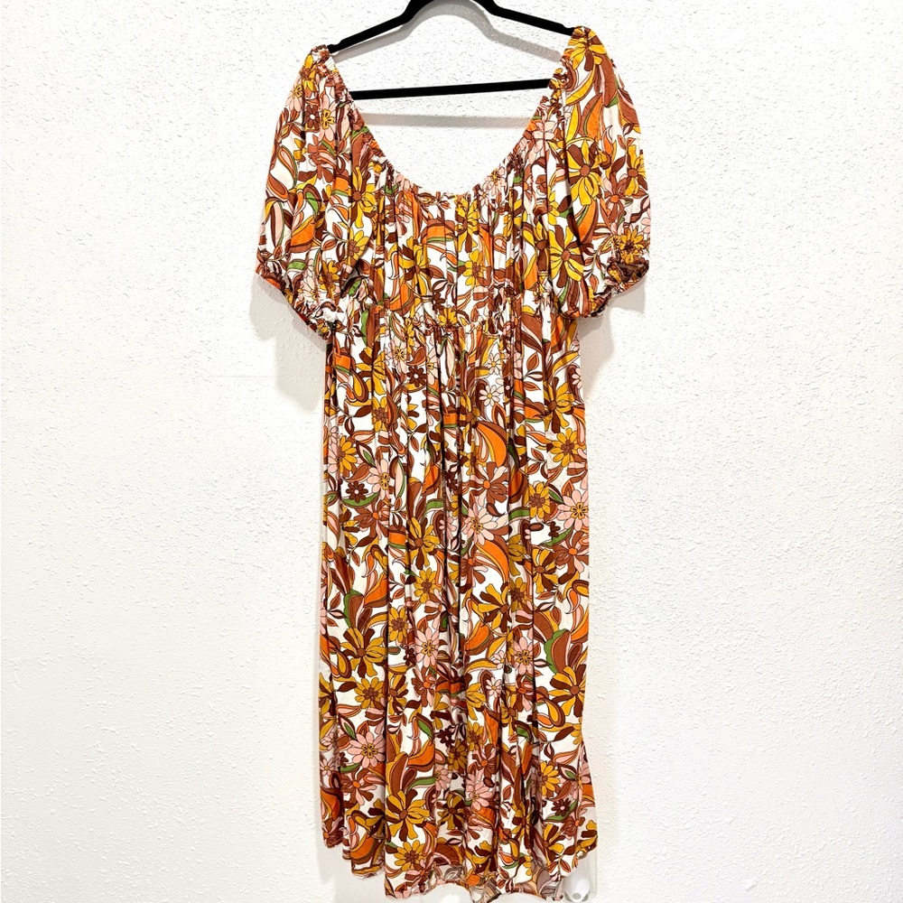 Eloquii Rust Floral Tie-Front Midi‎ Dress 18 - Picture 9 of 10